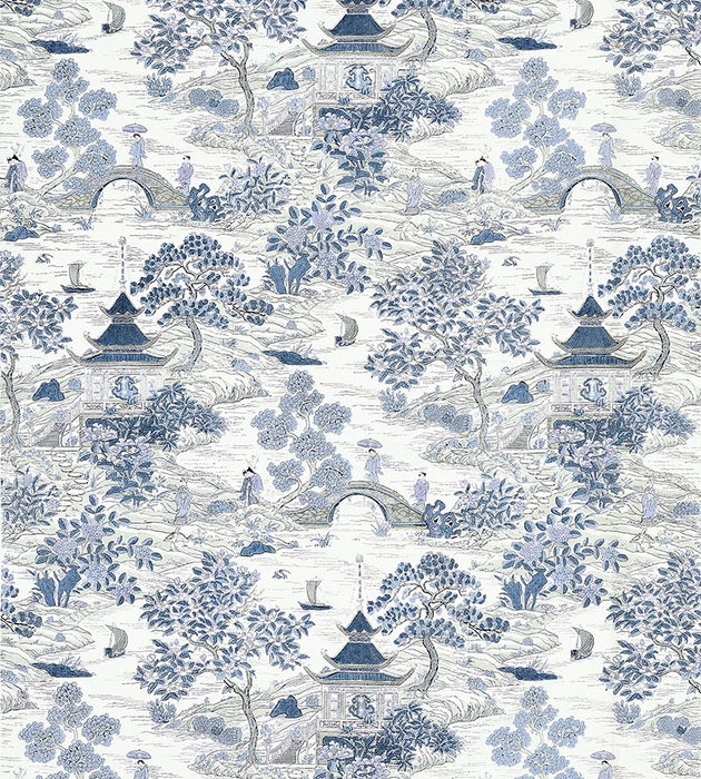 Scalamandre Satomi Hand Block Print Evening Blue Fabric SC166240003