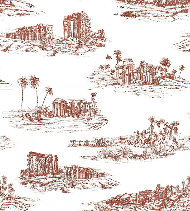 Scalamandre Cairo Toile Red Clay Fabric Sample SC166350003