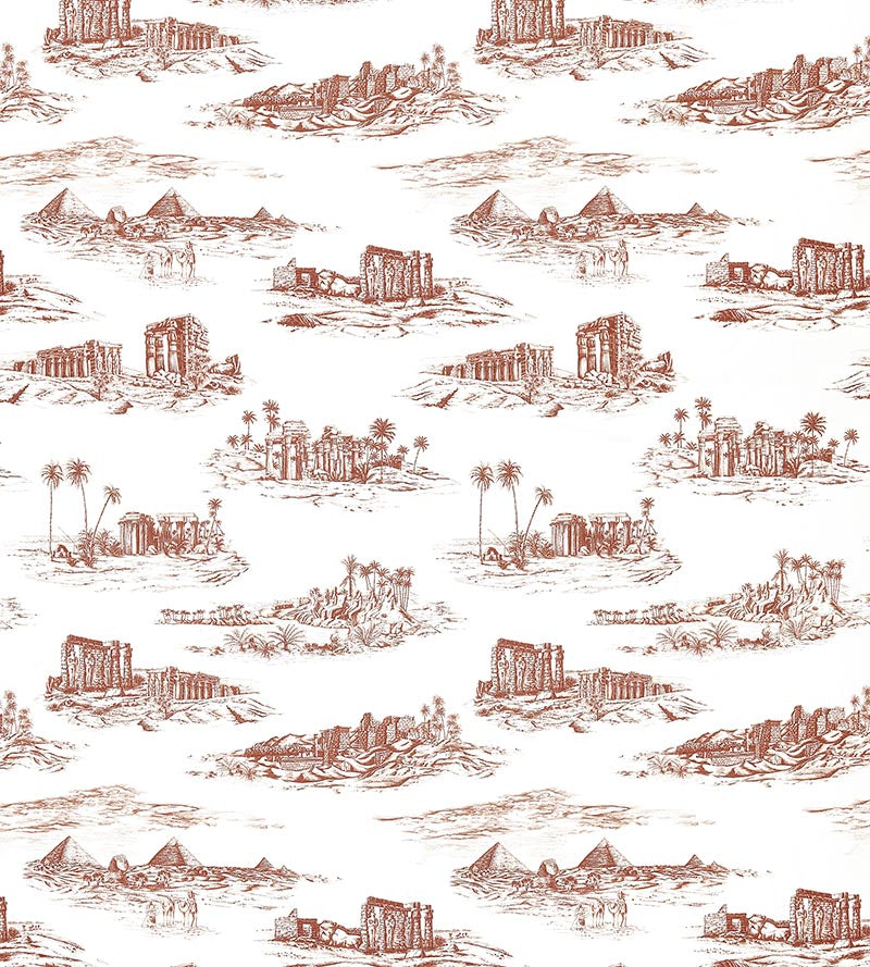 Scalamandre Cairo Toile Red Clay Fabric SC166350003
