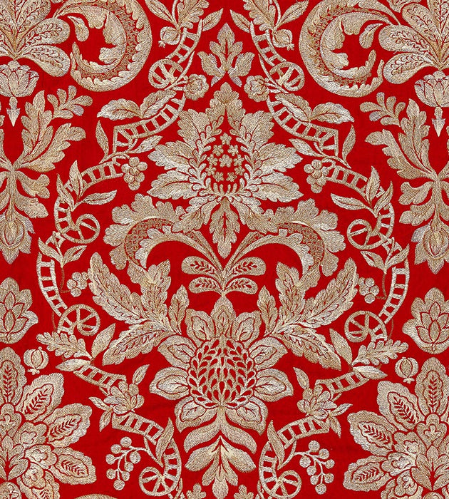 Scalamandre Elizabeth Damask Embroidery Carnelian Fabric Sample SC270860003
