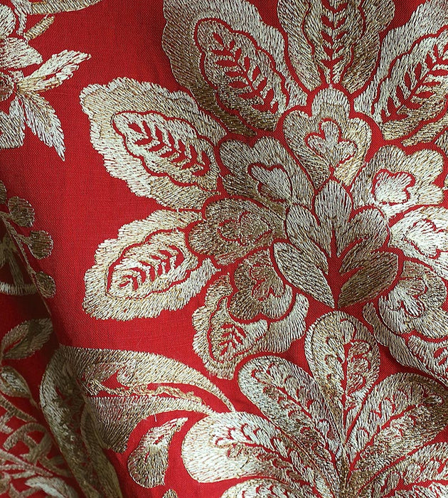 Scalamandre Elizabeth Damask Embroidery Carnelian Fabric Sample SC270860003