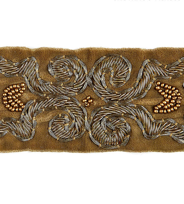 Scalamandre Zardozi Velvet Tape Burnished Gold Trim Sample SCT32900003