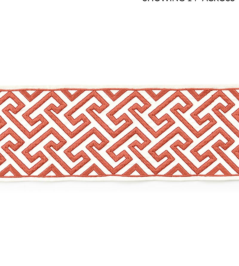 Scalamandre Labyrinth Embroidered Tape Coral Trim Sample SCT33190003