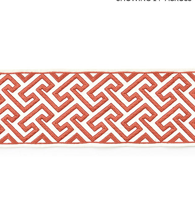 Scalamandre Labyrinth Embroidered Tape Coral Trim Sample SCT33190003