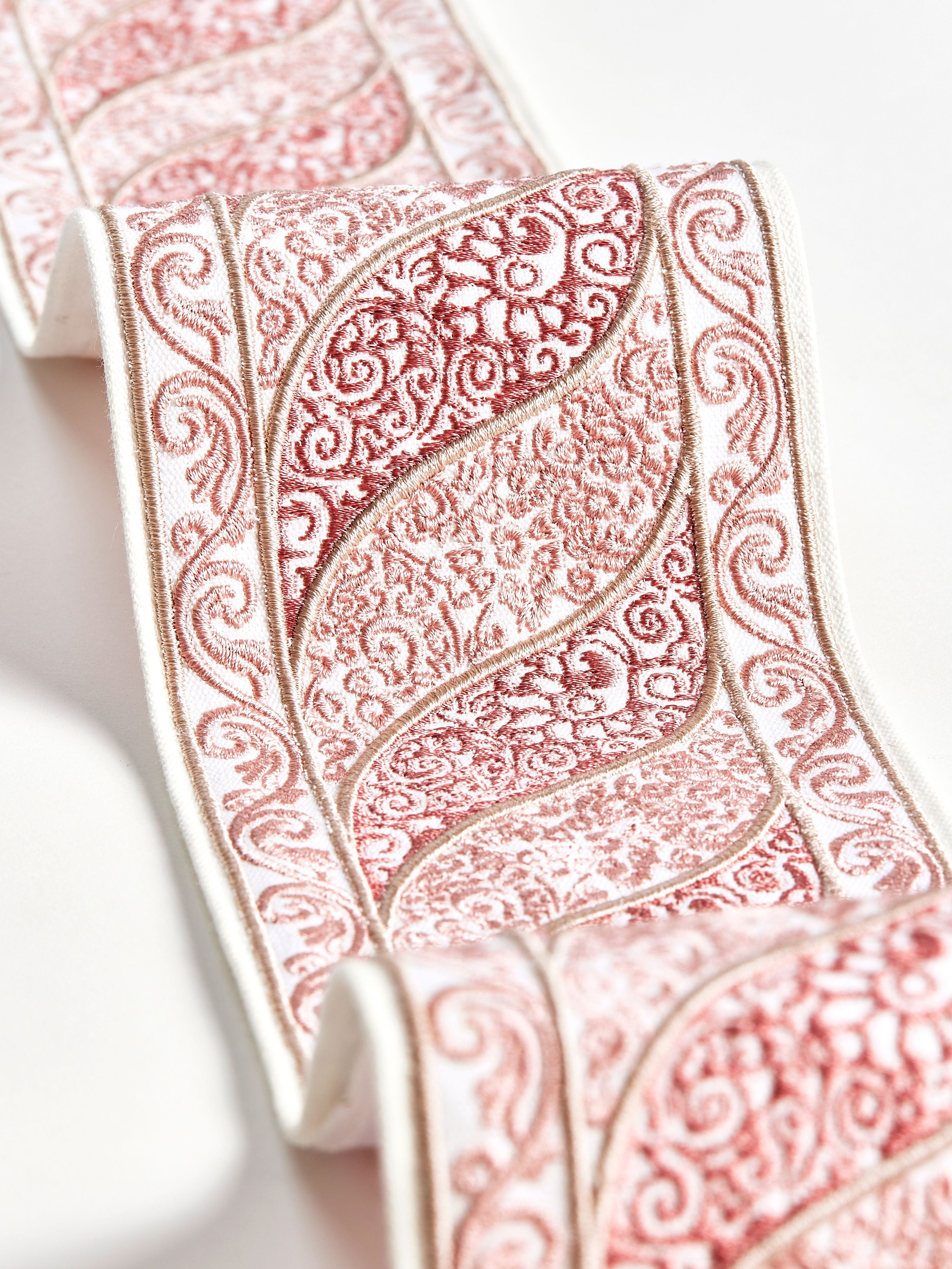Scalamandre Paisley Embroidered Tape French Rose Trim Sample SCT33400003