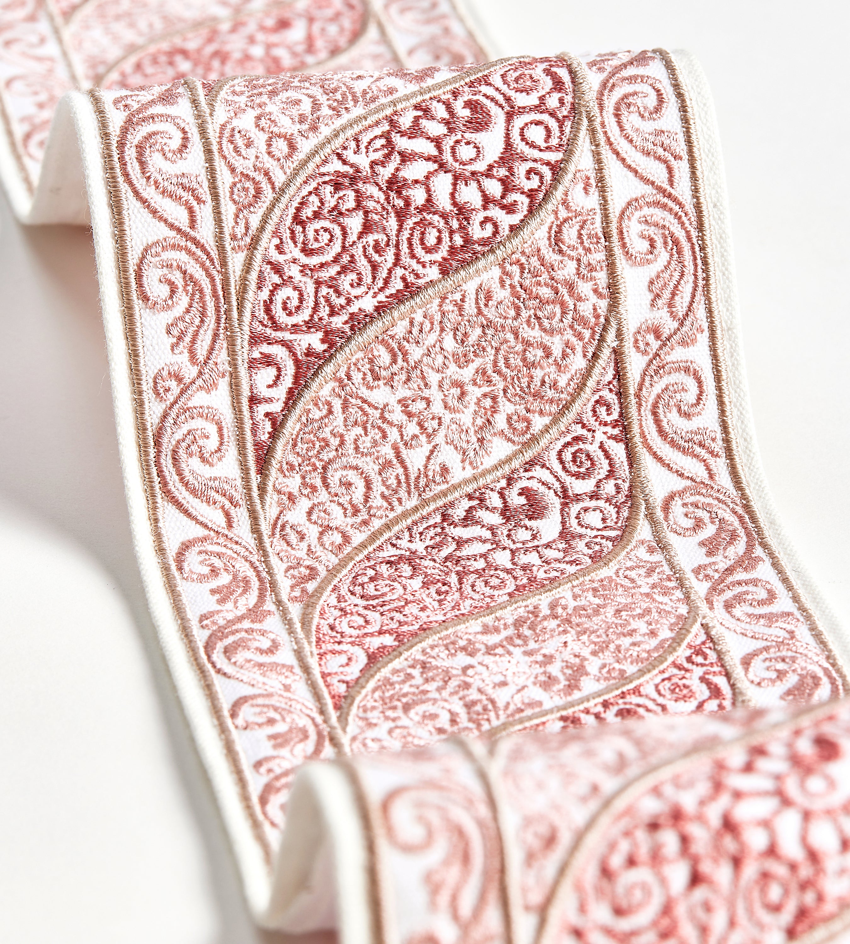 Scalamandre Paisley Embroidered Tape French Rose Trimming Sample SCT33400003