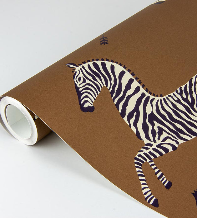 Scalamandre Zebras - Removable Safari Brown Wallpaper Sample SCWP81388PS0003