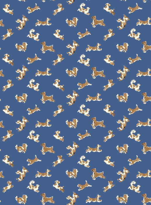 Scalamandre Fete De Chien Royal Blue And Caramel Wallpaper Sample SCWP88183D0003