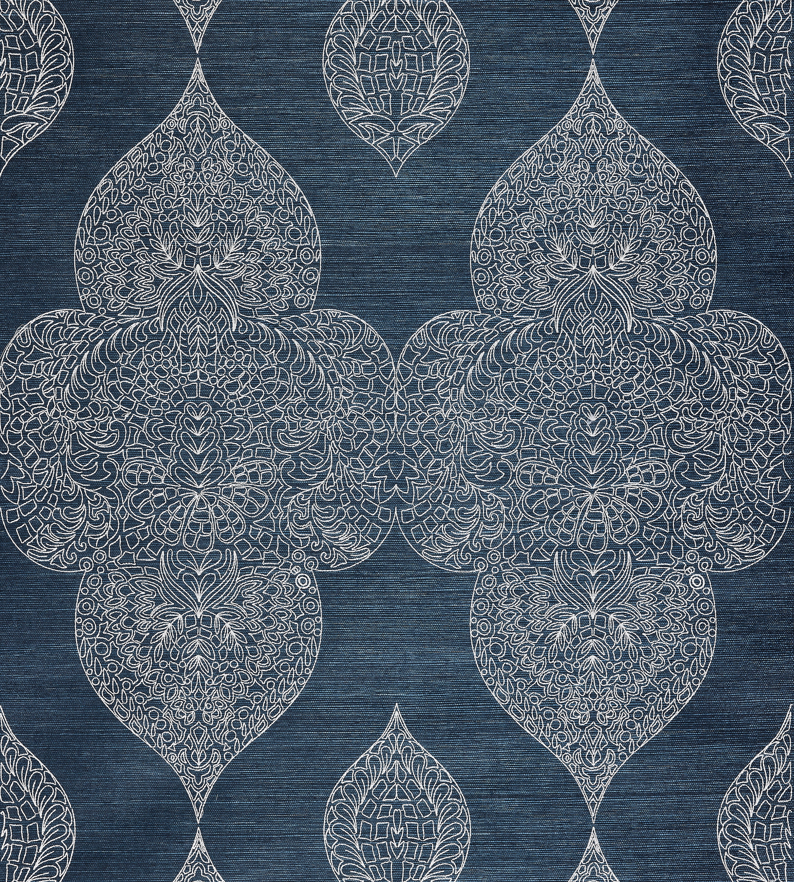 Scalamandre Taj Embroidered Sisal Indigo Wallcovering Sample SCWP885550003