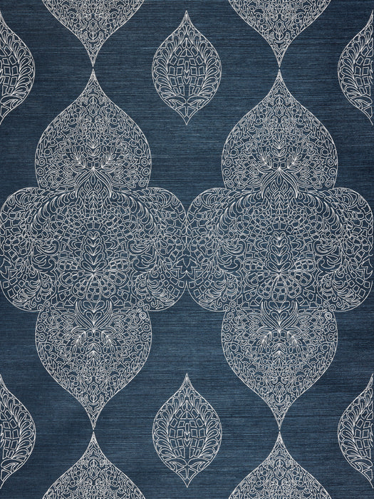 Scalamandre Taj Embroidered Sisal Indigo Wallpaper Sample SCWP885550003