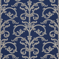 Scalamandre Saxony Scroll Navy Wallpaper SCWP885580003
