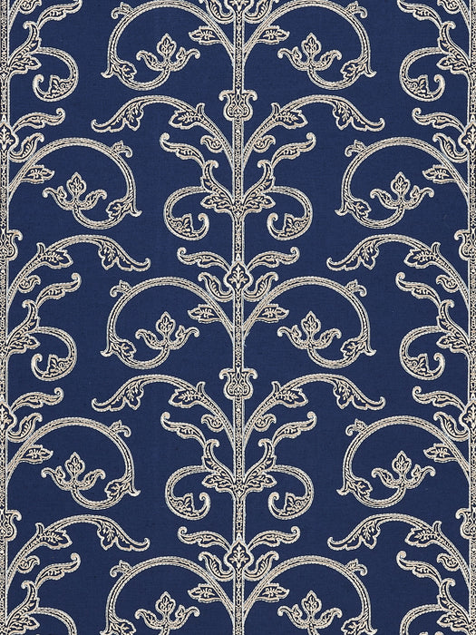 Scalamandre Saxony Scroll Navy Wallpaper Sample SCWP885580003