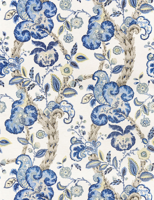 Scalamandre Cumbria China Blue On Ivory Wallpaper Sample SCWP885890003