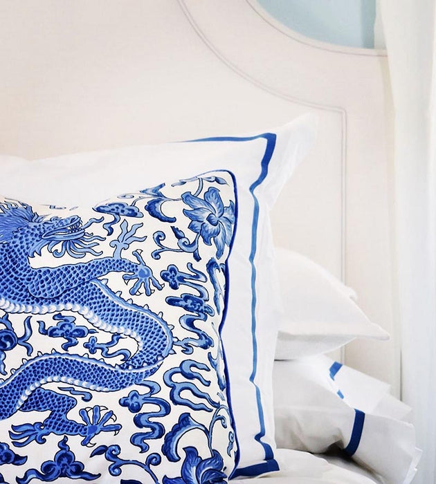 Scalamandre Chi'En Dragon Linen Print Indigo Fabric SC165580004