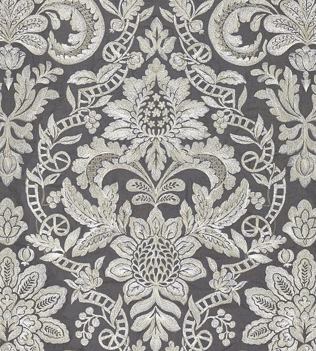 Scalamandre Elizabeth Damask Embroidery Charcoal Fabric Sample SC270860004