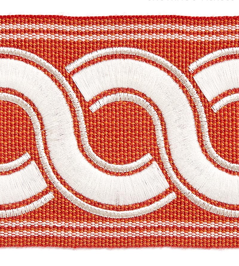 Scalamandre Guilloche Embroidered Tape Coral Trim Sample SCT32830004