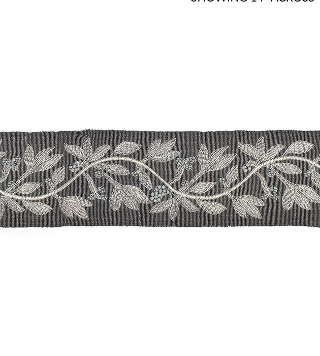 Scalamandre Laurel Embroidered Tape Charcoal Trim Sample SCT32920004