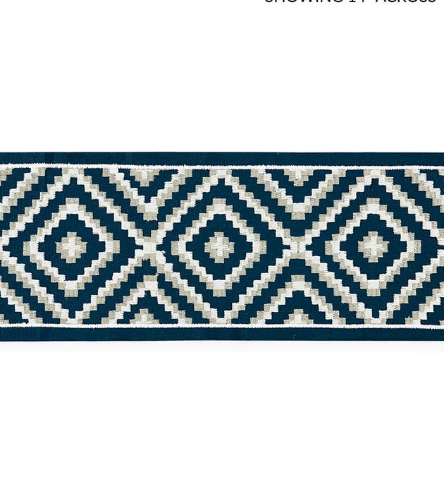 Scalamandre Medina Embroidered Tape Indigo Trim Sample SCT33060004