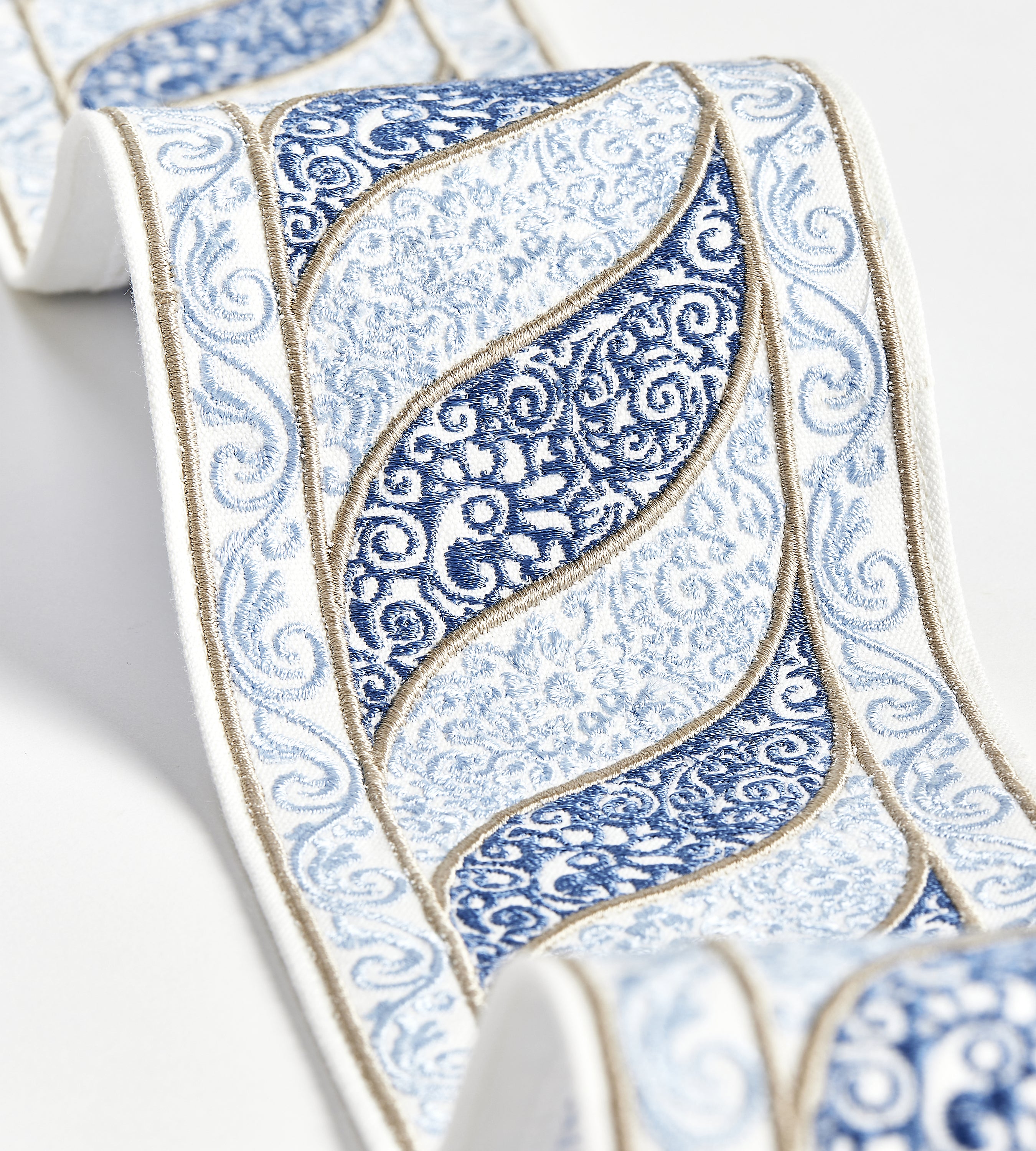 Scalamandre Paisley Embroidered Tape Fountain Trimming Sample SCT33400004