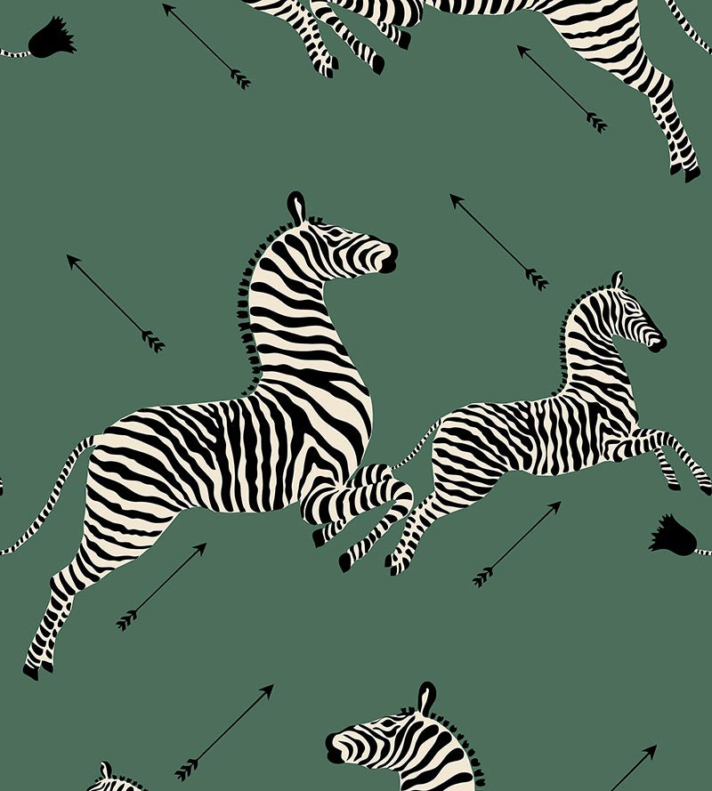 Scalamandre Zebras Serengeti Green Wallpaper SCWP81388M0004