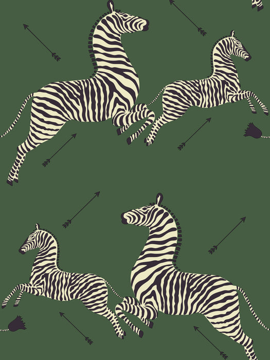 Scalamandre Zebras | Removable Serengeti Green Wallpaper SCWP81388PS0004