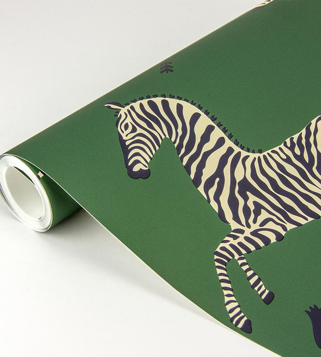Scalamandre Zebras - Removable Serengeti Green Wallpaper SCWP81388PS0004