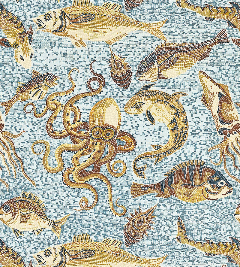Scalamandre Mikonos Ochres & Aqua Wallpaper SCWP815450004