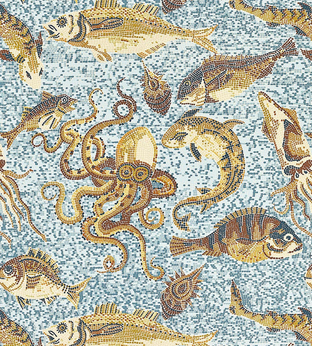 Scalamandre Mikonos Ochres & Aqua Wallpaper SCWP815450004
