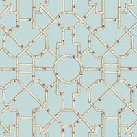 Scalamandre Baldwin Bamboo Cream & Red On Aqua Wallpaper SCWP81630D0004