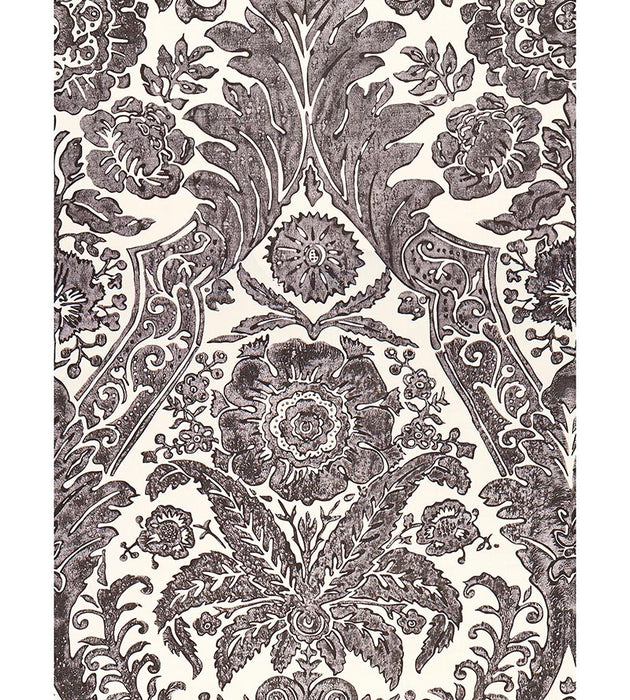 Scalamandre Luciana Damask Print Graphite Wallpaper Sample SCWP883540004