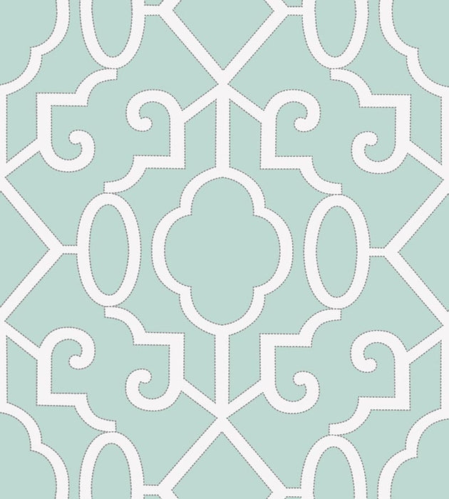 Scalamandre Ming Fretwork WP Aquamarine Wallpaper Sample SCWP883560004