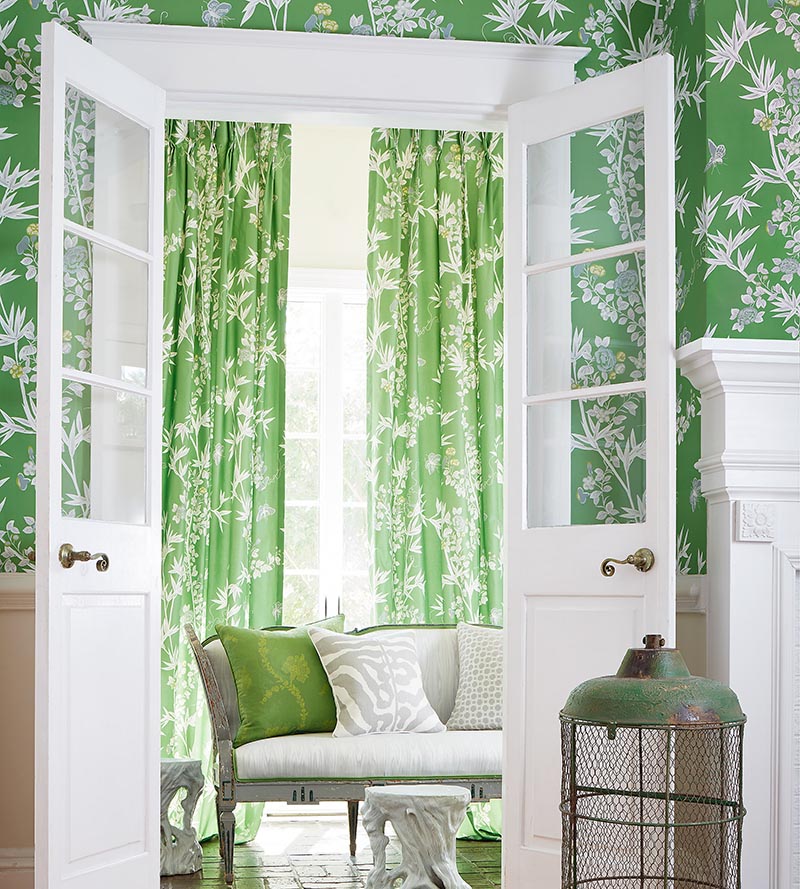 Scalamandre Jardin De Chine Jade Wallpaper Sample SCWP883750004