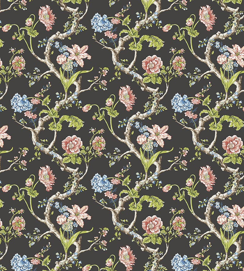 Scalamandre Andrew Jackson Floral Noir Wallpaper SCWP884320004