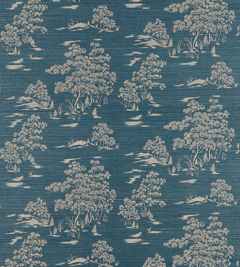 Scalamandre Katsura Embroidered Toile Peacock Wallpaper SCWP884450004