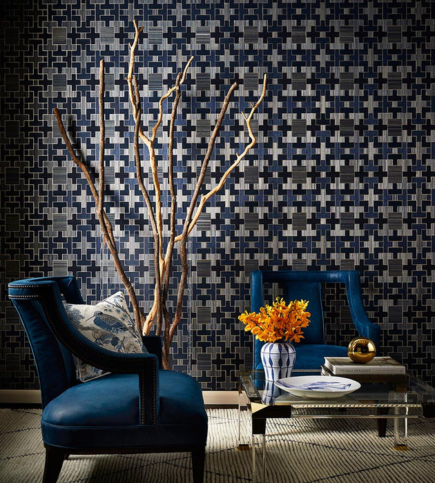 Scalamandre Allegro - Sisal Evening Blue Wallpaper Sample SCWP884710004