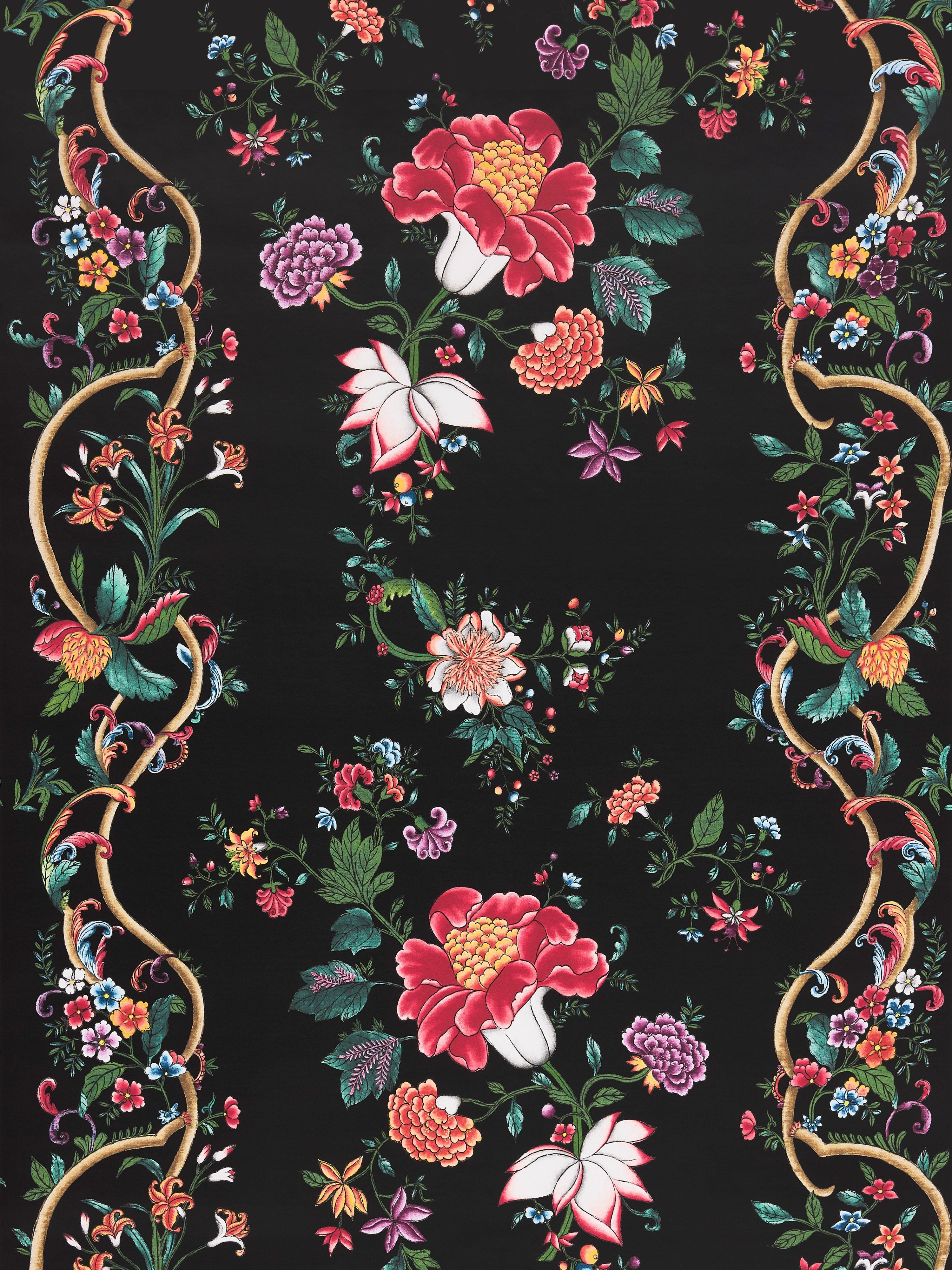 Scalamandre Camellia Trellis Onyx Ruby Wallpaper Sample SCWP885660004