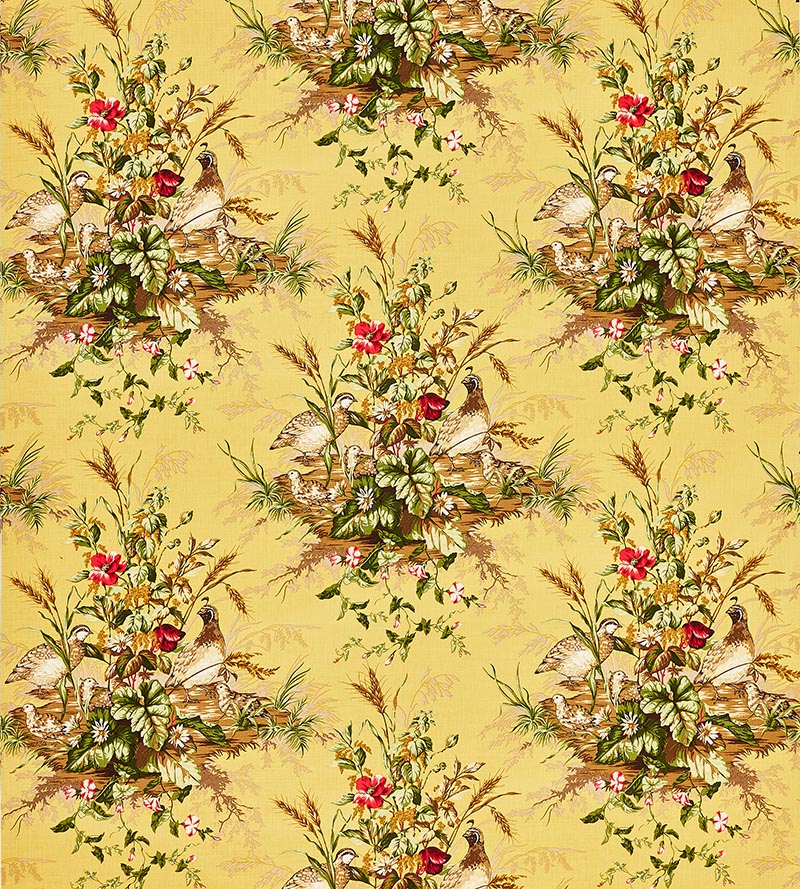 Scalamandre Edwin'S Covey Linen Print Multi On Mustard Fabric SC163100005