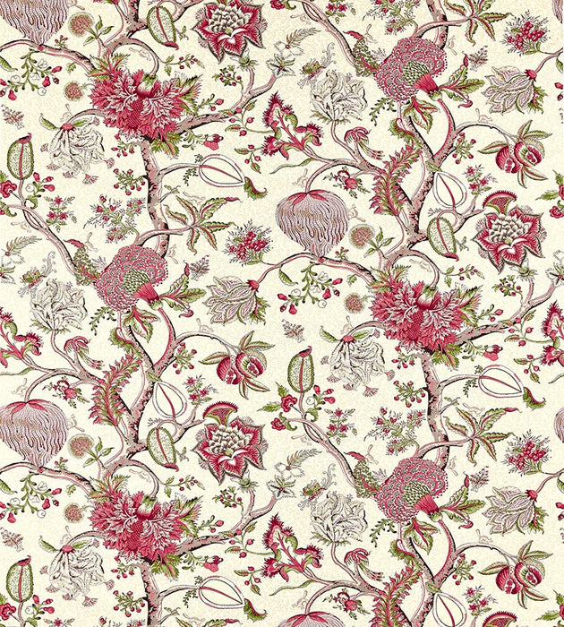 Scalamandre Pondicherry Cotton Print Turkey Red On Lime Fabric Sample SC164300005