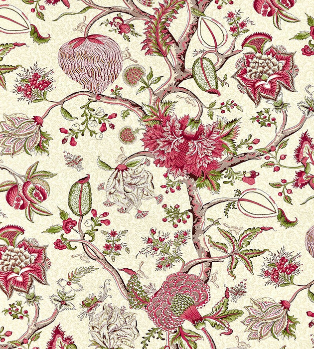 Scalamandre Pondicherry Cotton Print Turkey Red On Lime Fabric Sample SC164300005