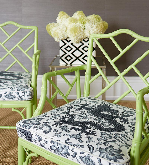 Scalamandre Chi'En Dragon Linen Print Charcoal Fabric Sample SC165580005