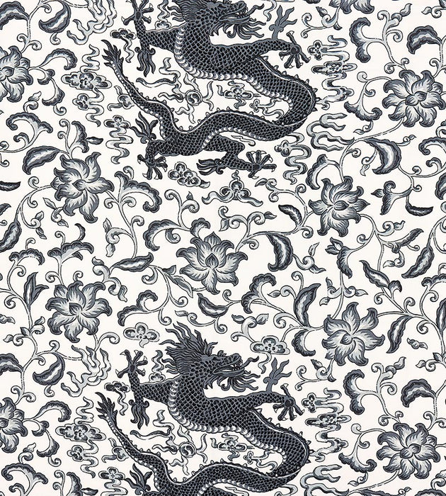 Scalamandre Chi'En Dragon Linen Print Charcoal Fabric Sample SC165580005
