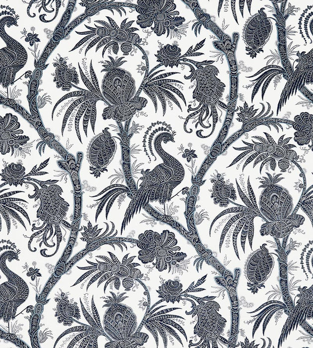 Scalamandre Balinese Peacock Linen Print Indigo Fabric Sample SC165750005