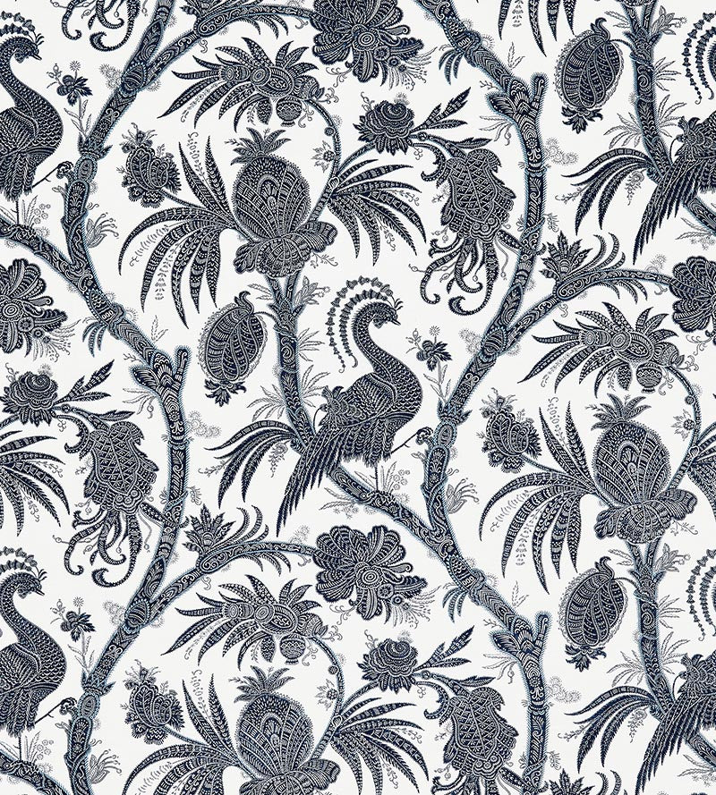 Scalamandre Balinese Peacock Linen Print Indigo Fabric SC165750005