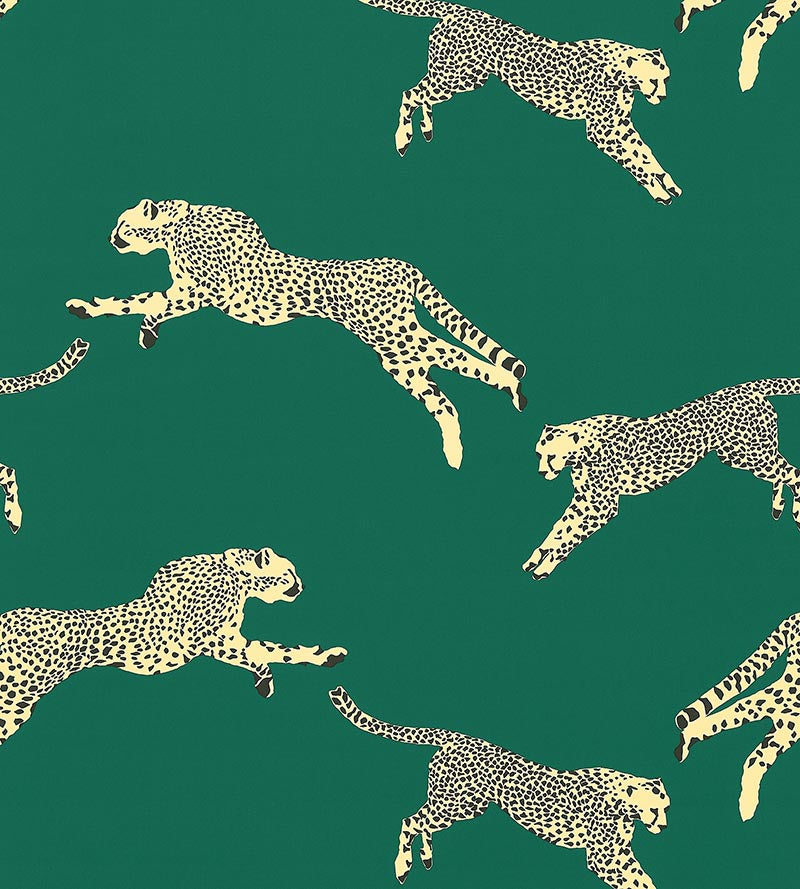 Scalamandre Leaping Cheetah Cotton Print Evergreen Fabric Sample SC166340005