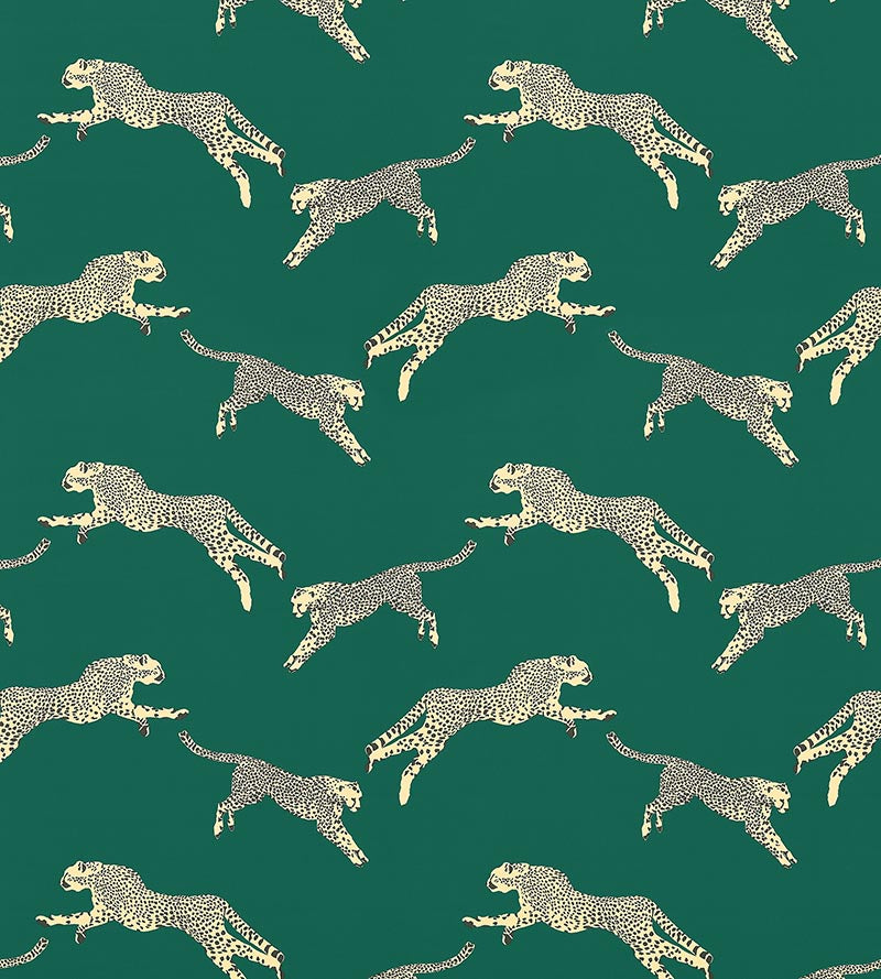 Scalamandre Leaping Cheetah Cotton Print Evergreen Fabric Sample SC166340005