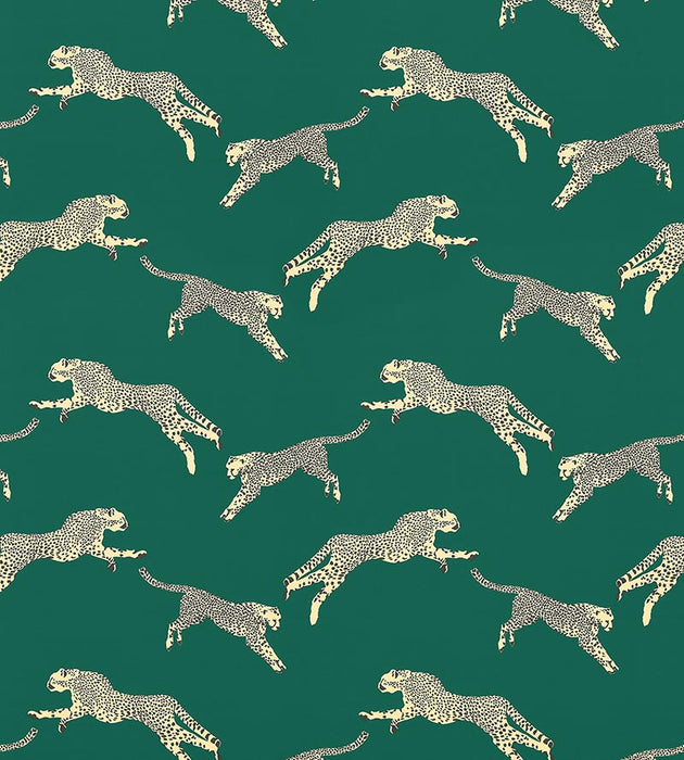 Scalamandre Leaping Cheetah Cotton Print Evergreen Fabric SC166340005