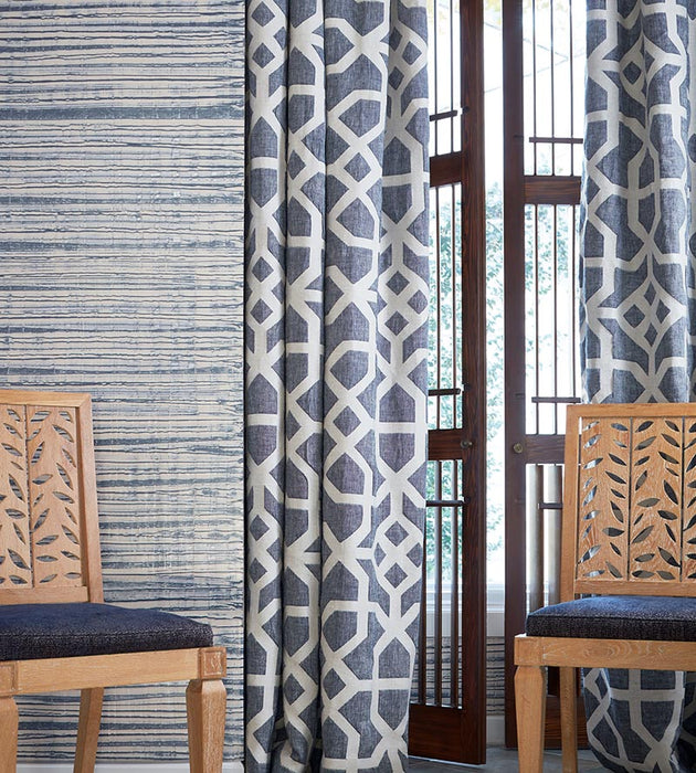 Scalamandre Linen Lattice Indigo & Greige Fabric SC271490005