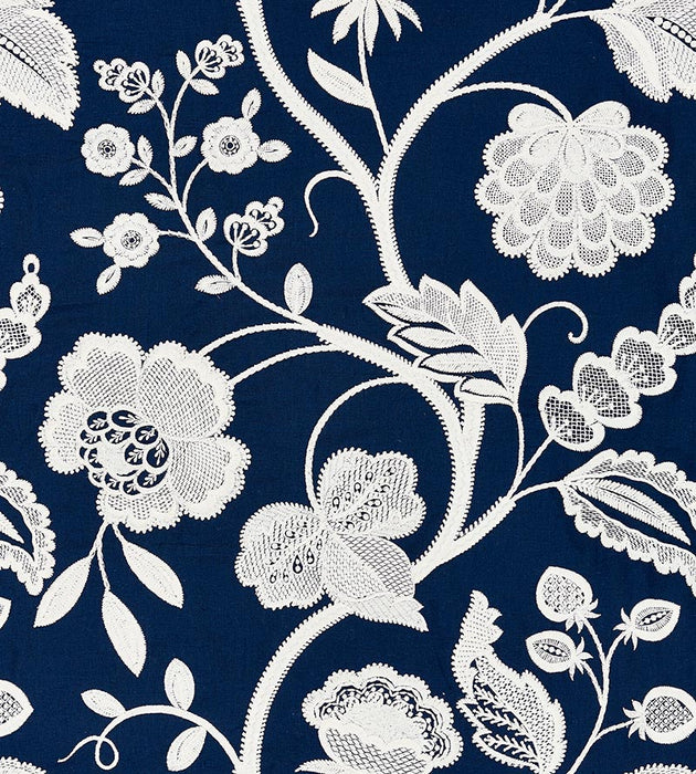 Scalamandre Kensington Embroidery Navy Fabric Sample SC271510005
