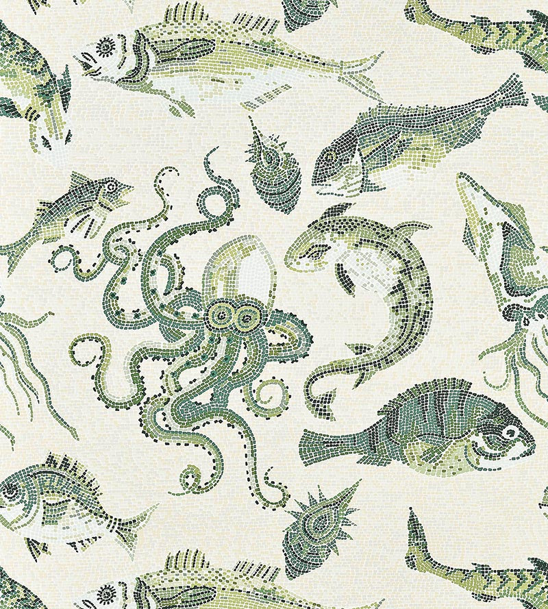 Scalamandre Mikonos Green & Eggshell Wallpaper SCWP815450005