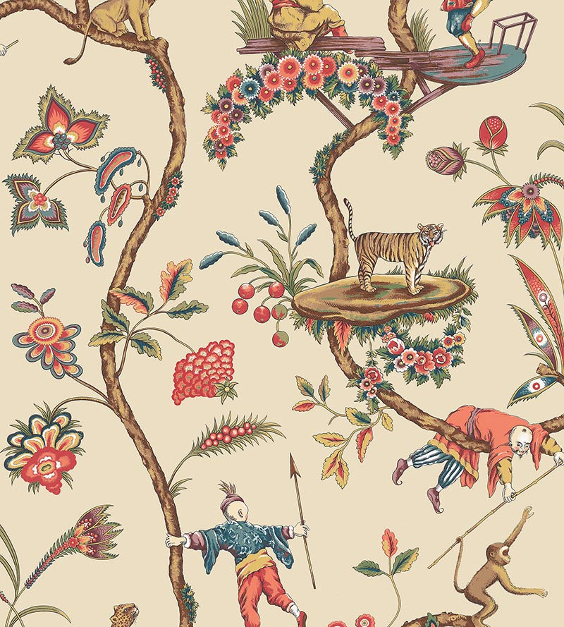 Scalamandre Chinoise Exotique Ecru Wallpaper Sample SCWP815470005